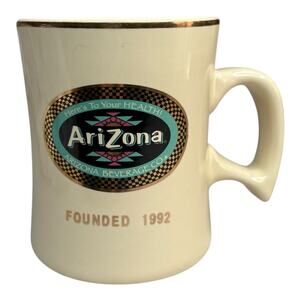 Vintage Arizona Iced Tea Creme Gold Coffee Mug Ceramic Kitchen Advertisement 90s